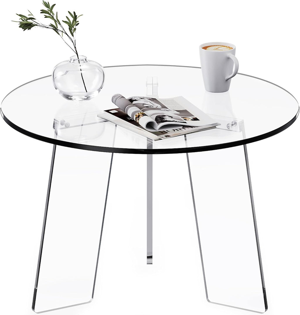Acrylic Coffee Table Round, Clear Circle Modern Lucite Side Table Legs for Living Room, Bedroom, Office (Clear, 23.6' × 15.7')
