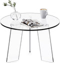 Acrylic Coffee Table Round, Clear Circle Modern Lucite Side Table Legs for Living Room, Bedroom, Office (Clear, 23.6' × 15.7')