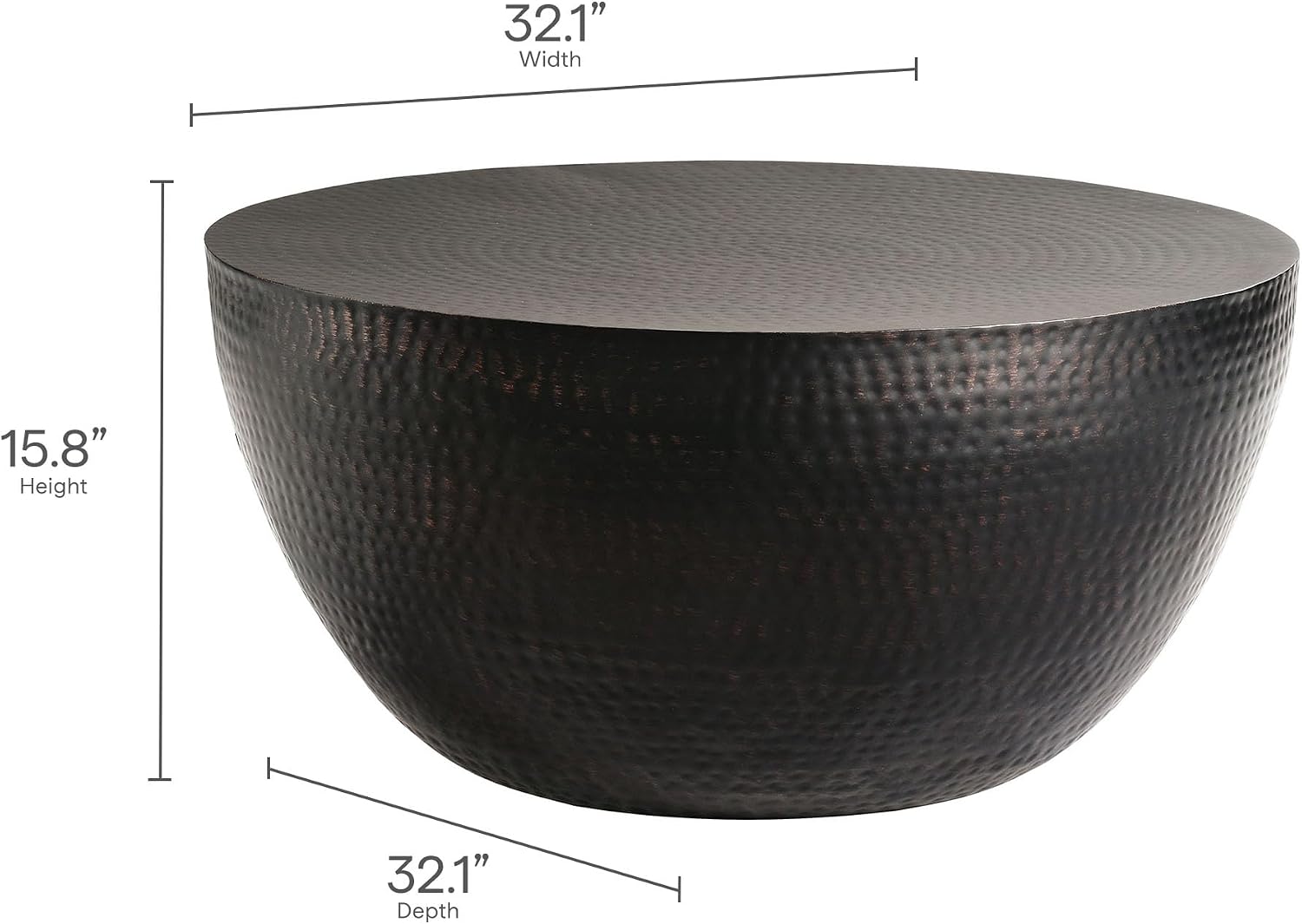 Modway Mella Metal Hammered 32 Inch Coffee Table in Black – Modern Living Room Drum Center Coffee Table