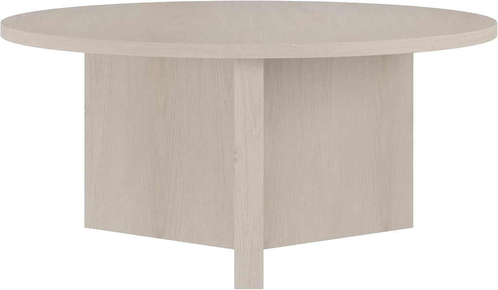 Henn&Hart 36' Round Wood Pedestal Coffee Table for Living Room, Family Room, Office, or Apartment, Beech White