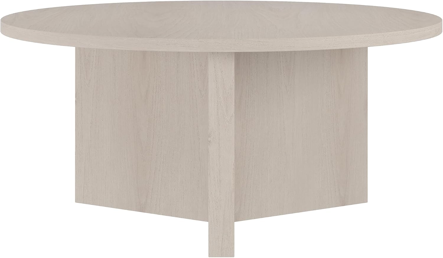 Henn&Hart 36' Round Wood Pedestal Coffee Table for Living Room, Family Room, Office, or Apartment, Beech White