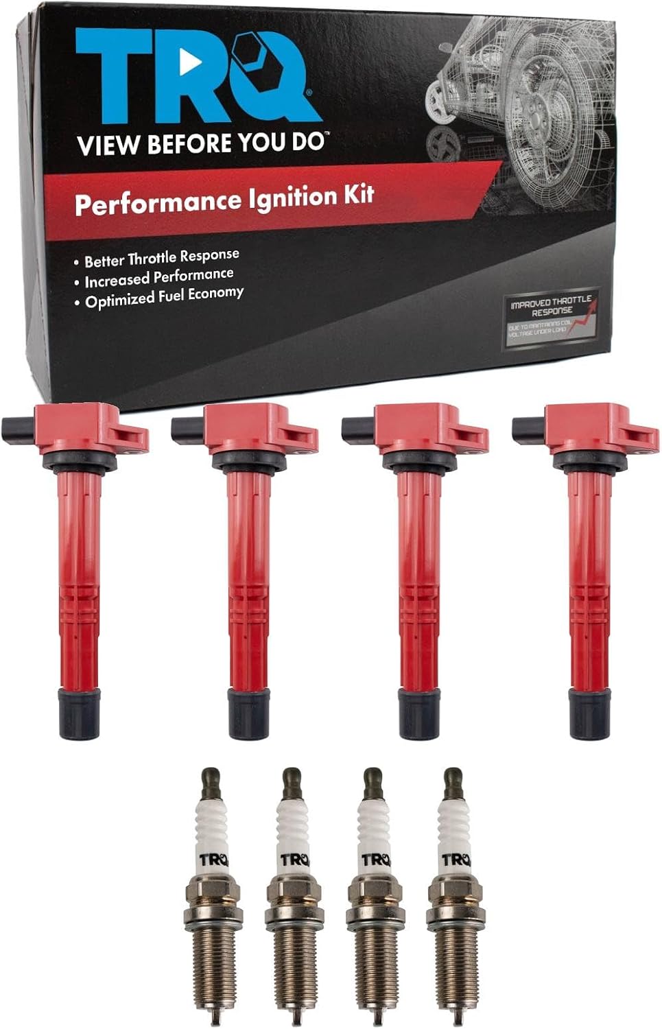 TRQ Ignition Coil and Spark Plug Kit 8 Piece Iridium Spark Plugs Compatible with 2002-2006 Acura RSX 2003-2007 Honda Accord 2002-2011 Civic 2002-2009 CR-V 2003-2011 Element