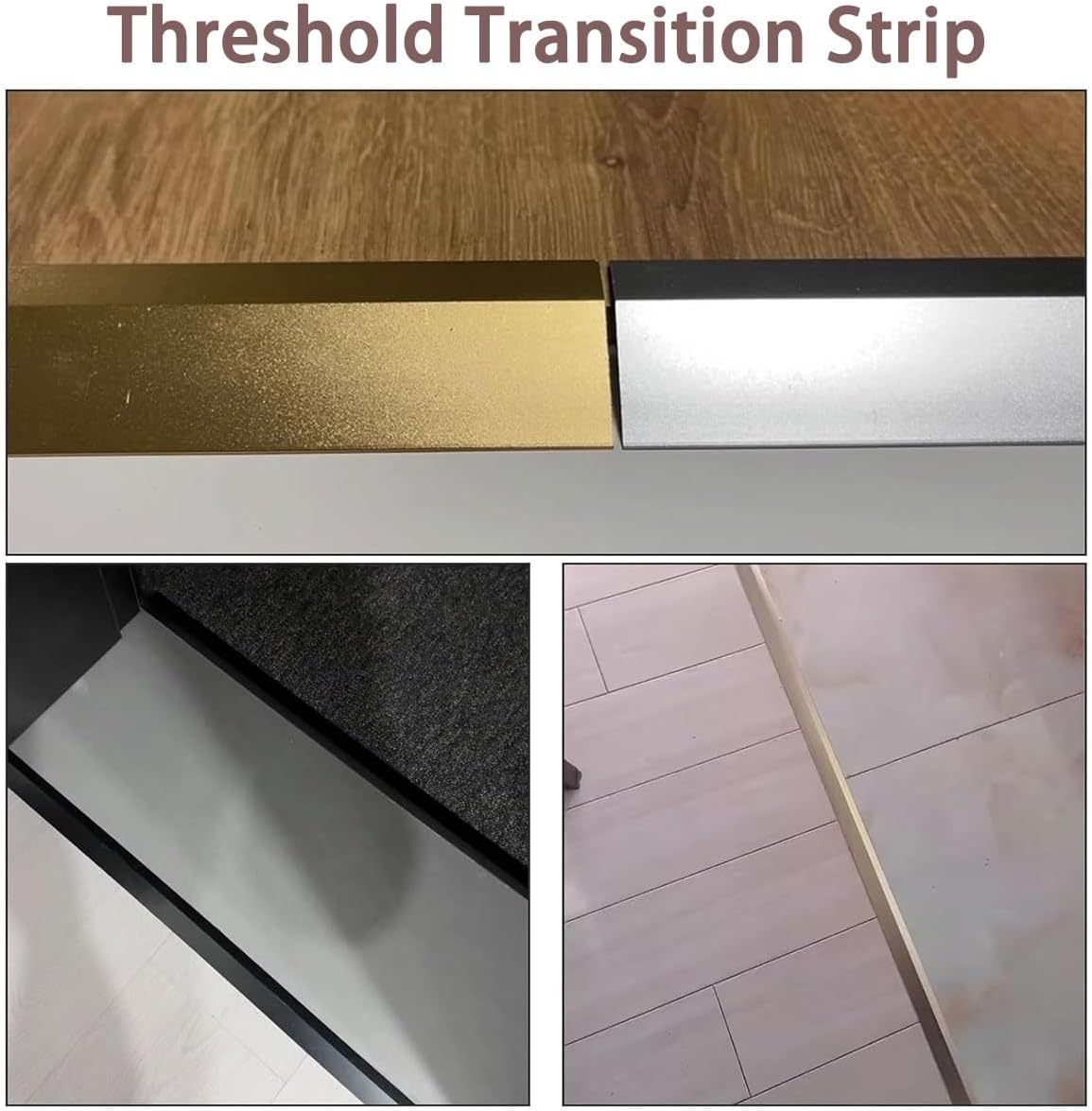 Self-Adhesive Floor Transition Strips， Aluminum Transition Strip 35.4in x 2-5in for Floor Threshold 5-18mm Height Multicolor(Black,35.4in x 5)