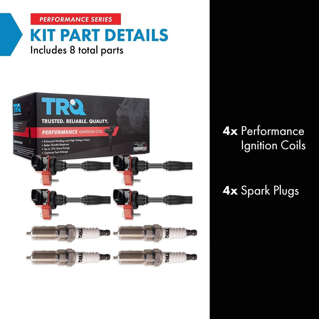 TRQ Ignition Coil & Spark Plug Kit 8 Piece Iridium Compatible with 2014-2019 Buick Regal Cadillac CTS 2013-2019 ATS 2013-2022 Chevrolet Malibu 2016-2019 Camaro 2018-2019 Equinox Traverse GMC Terrain