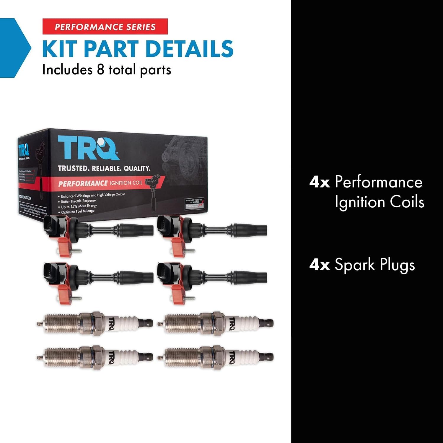 TRQ Ignition Coil & Spark Plug Kit 8 Piece Iridium Compatible with 2014-2019 Buick Regal Cadillac CTS 2013-2019 ATS 2013-2022 Chevrolet Malibu 2016-2019 Camaro 2018-2019 Equinox Traverse GMC Terrain