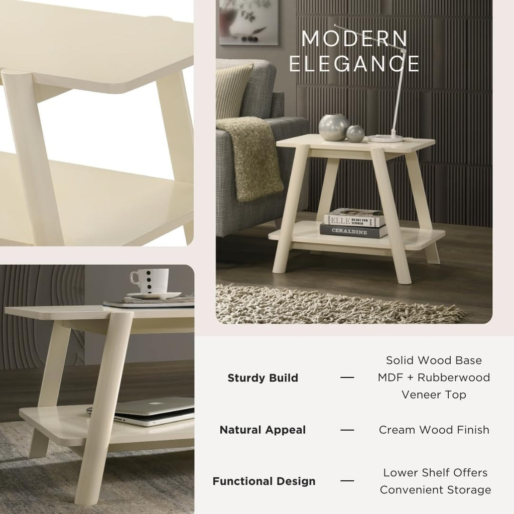 Roundhill Furniture Metz 3-Piece Coffee Table Set, Coffee Table and Two End Tables, Off-White Finish