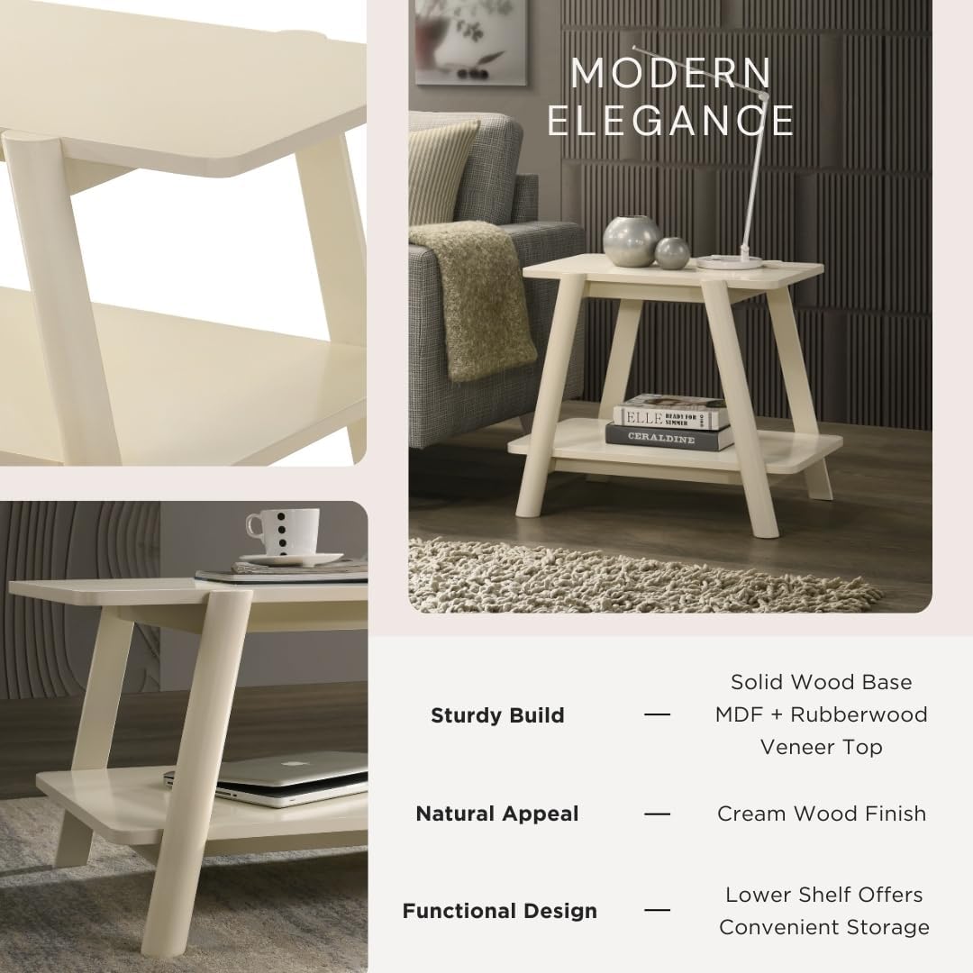 Roundhill Furniture Metz 3-Piece Coffee Table Set, Coffee Table and Two End Tables, Off-White Finish
