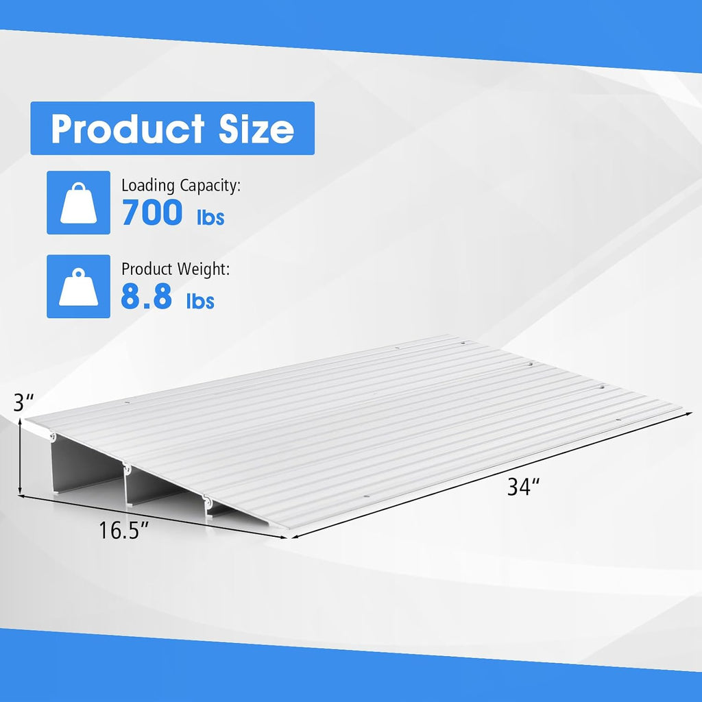 Door Threshold Ramp, 3' Rise Threshold Ramps for Doorways with Non-Slip Surface, Adjustable Aluminum Door Entry Ramps for Wheelchairs, Scooters, Power Chairs, 700LBS Load Capacity (3' Rise)