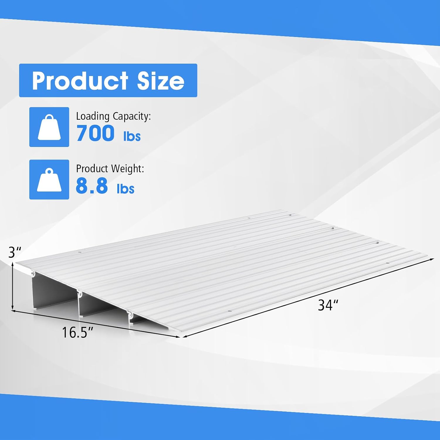 Door Threshold Ramp, 3' Rise Threshold Ramps for Doorways with Non-Slip Surface, Adjustable Aluminum Door Entry Ramps for Wheelchairs, Scooters, Power Chairs, 700LBS Load Capacity (3' Rise)