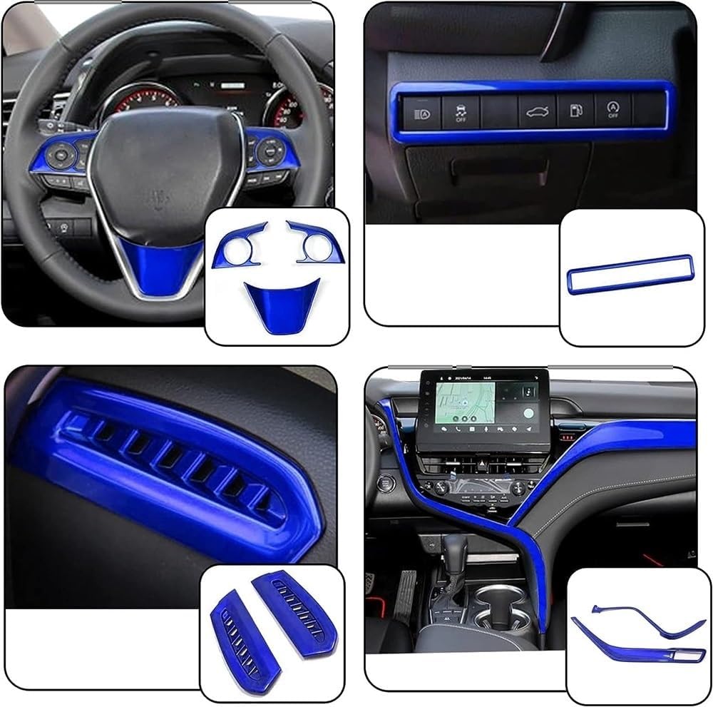 for Toyota Camry LE SE XLE XSE 2021 2022 2023 Models Blue Plastics ABS Full Set of Car Interiors Instrument Panel Center Console Trim Air Outlet Steering Wheel Cover Car Accessories 9pcs