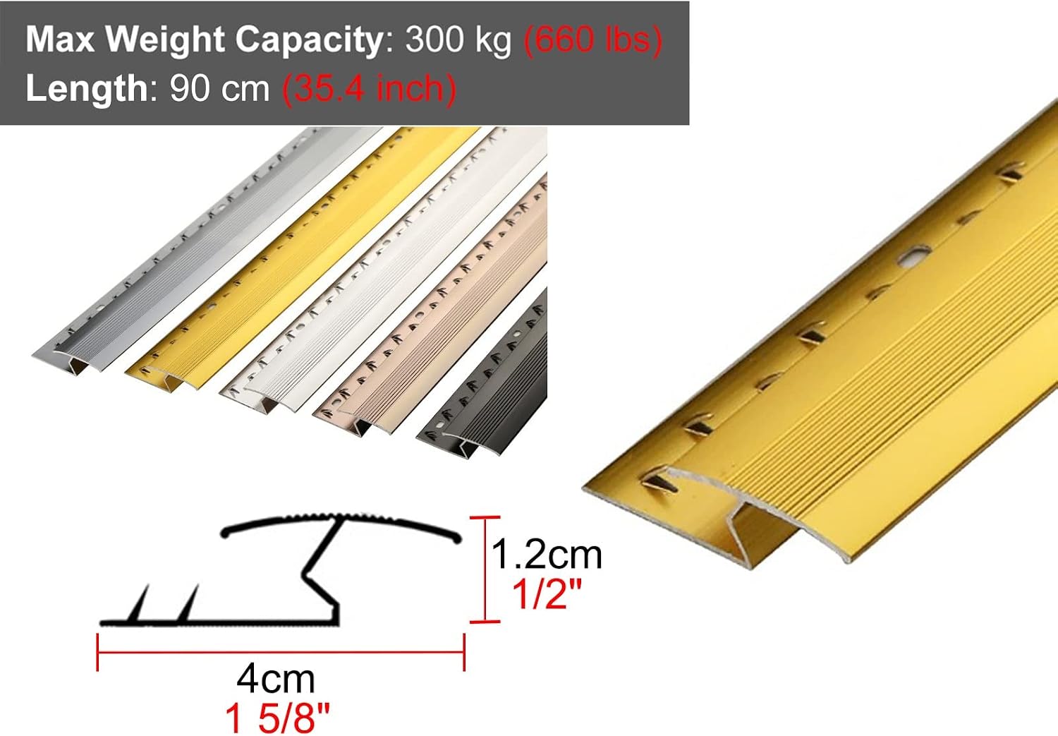 Carpet to Wood Floor Transition Strip - Metal Z Molding Doorway Threshold Edging Trim for Tile and Hardwood Flooring - Cuttable Design for Easy Installation