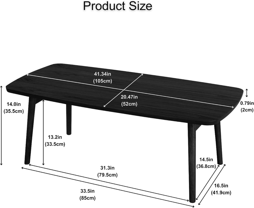 AZUMAYA Folding Legs Table W41.3 x D20.5 x H14.0 Inches Natural Oak and Rubber Wood Material Home and Living Coffee Table Black Wooden Color SGS-229BK