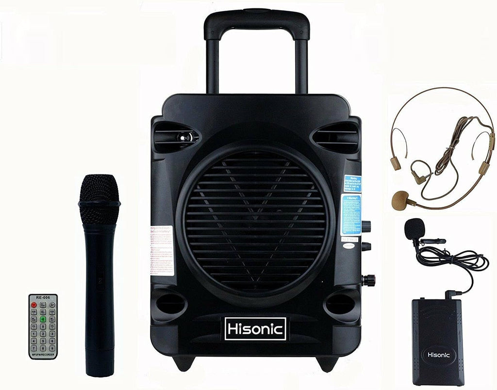Hisonic HS700 True RMS 35 Watts Rechargeable & Portable PA System with Built-in VHF Wireless Microphones, Bluetooth Connected with Cellphone,Pad,Music Player/Recorder & FM Radio, Color Black
