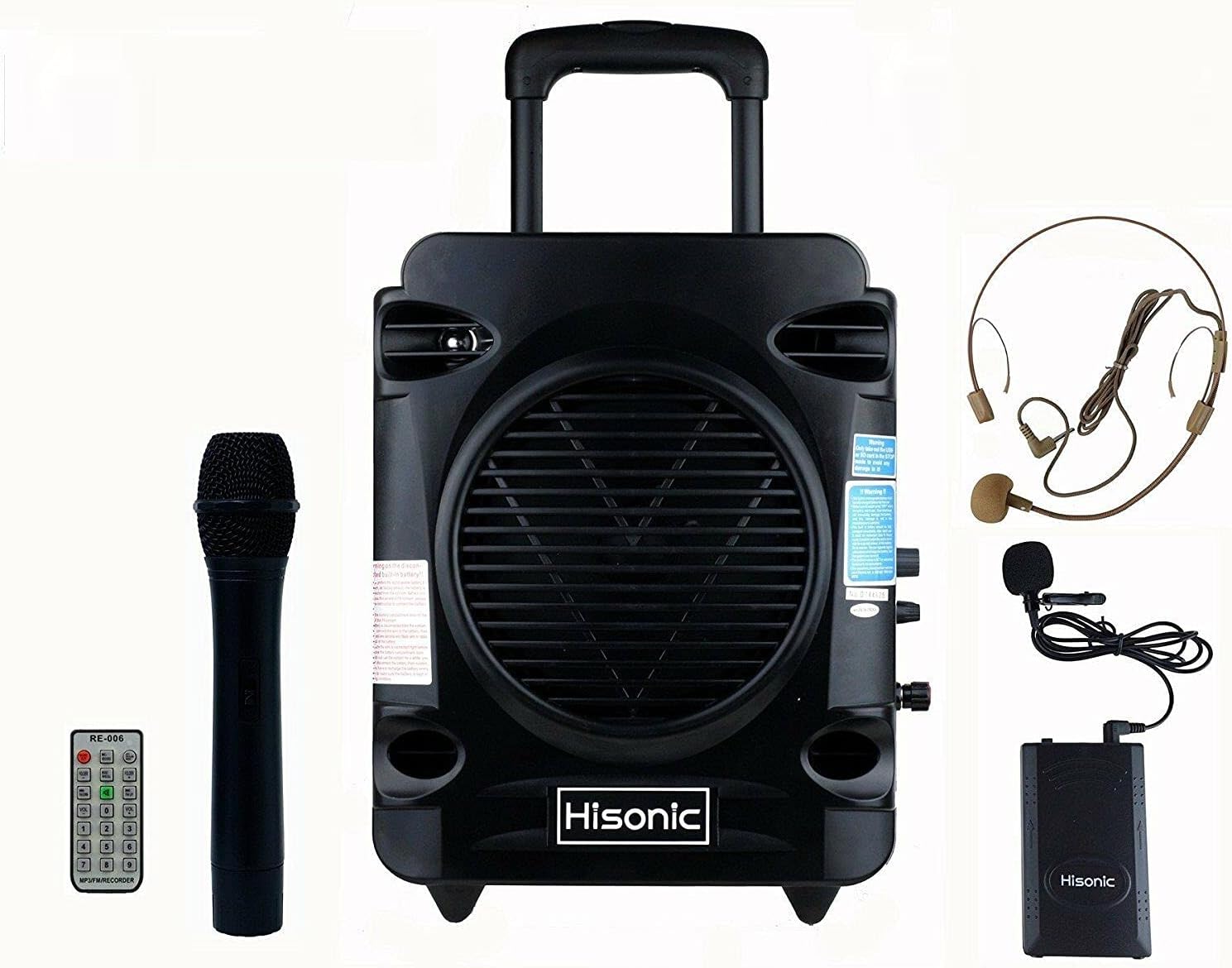 Hisonic HS700 True RMS 35 Watts Rechargeable & Portable PA System with Built-in VHF Wireless Microphones, Bluetooth Connected with Cellphone,Pad,Music Player/Recorder & FM Radio, Color Black