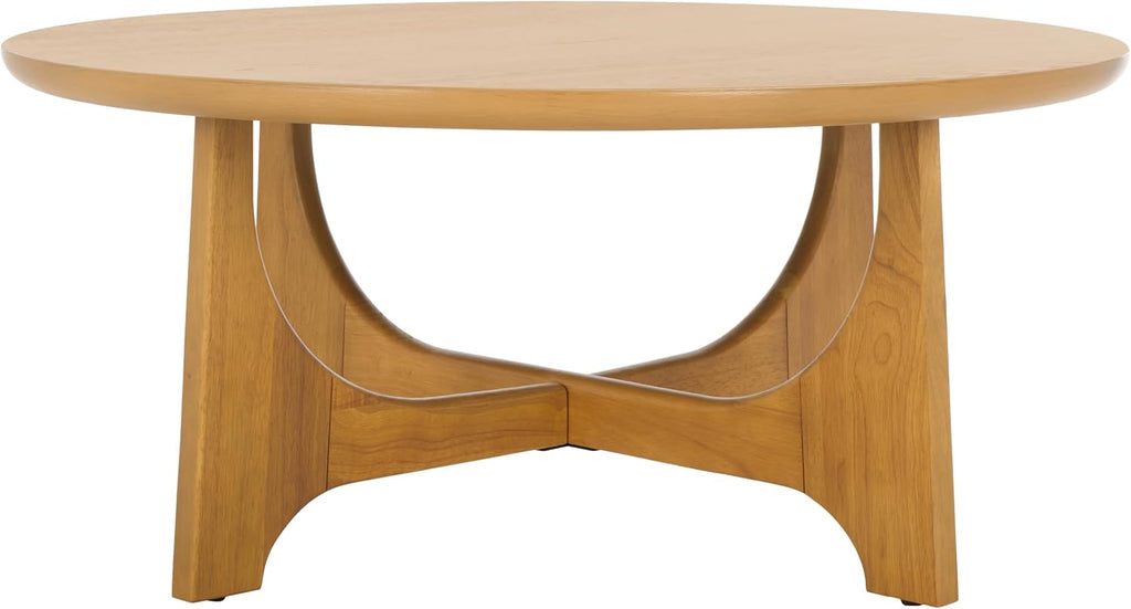 SAFAVIEH Couture Collection – Sasha Contemporary Natural Oak Veneer Round Coffee Table, Sculptural Modern Living Room Table (SFV2128D)