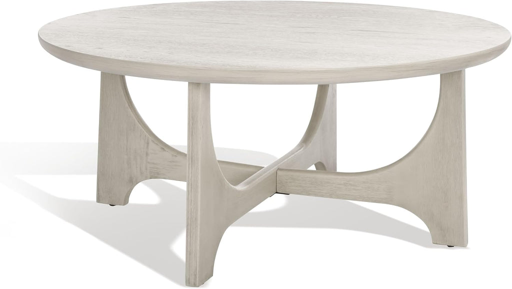 SAFAVIEH Furniture - Sasha Wood Coffee Table - White Washed - Wood - Modern Round Design - Ideal for Living Room, Family Room, Lounge, 40'W x 40'D x 17.5'H (SFV2128A)