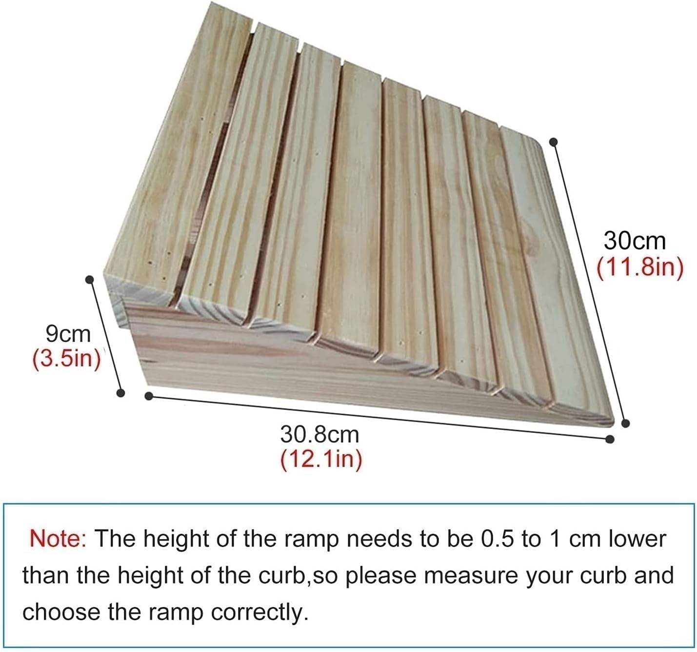 Entry Ramps for Wheelchairs for Home - 6inch Rise, Portable Anti-Skid Wood Threshold Ramps for Doorways 3/4/5/7 Inch Rise, Transition Ramp for Cars/Motorcycle/Disabled Chair (Size : 30.8×30×9cm)