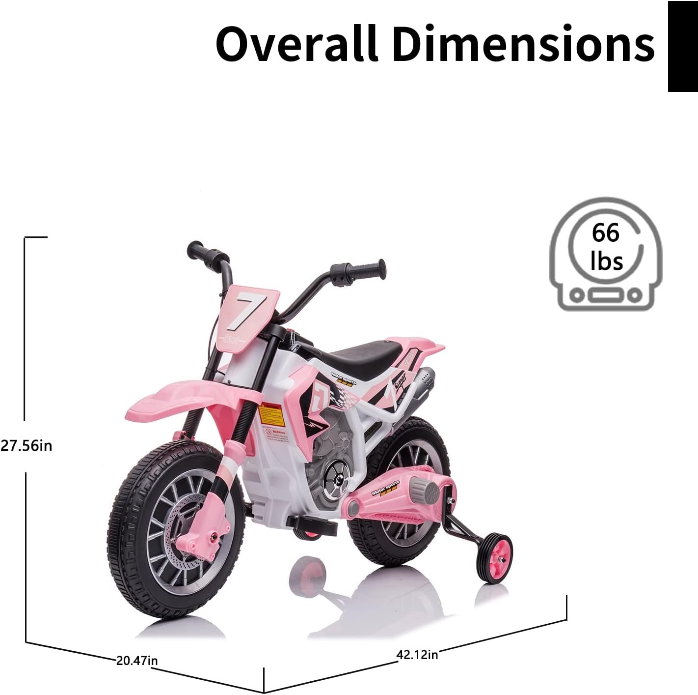 12V Electric Dirt Bike for Kids Battery Powered Motorcycle for Kids Girls Ride On Toy Motorbike with 2 Speeds Training Wheels Spring Suspension, Light Pink