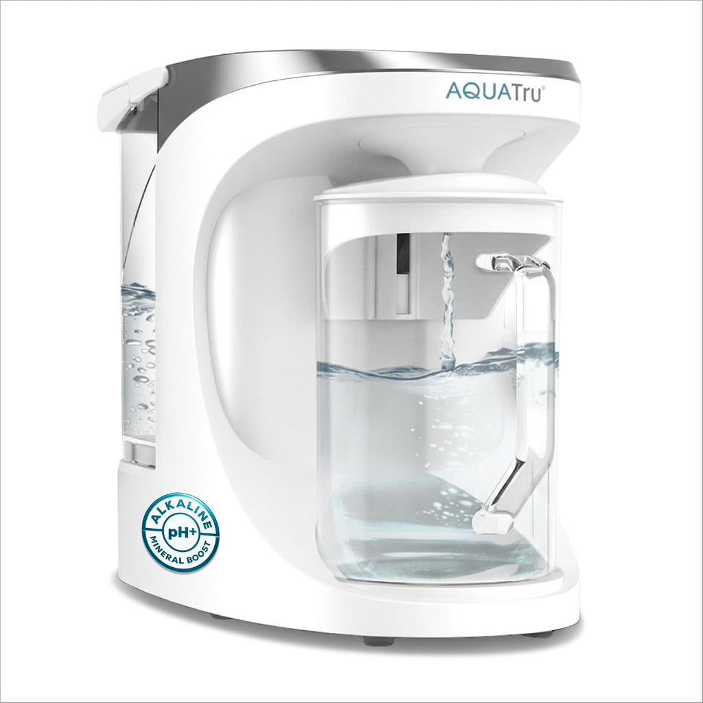 AquaTru Glass Carafe Alkaline Countertop Reverse Osmosis Water Purifier | 4 Stage RO System | Removes 84 Contaminants Including PFOA & PFOS (PFAS), Lead and Microplastics | Adds Alkaline Minerals