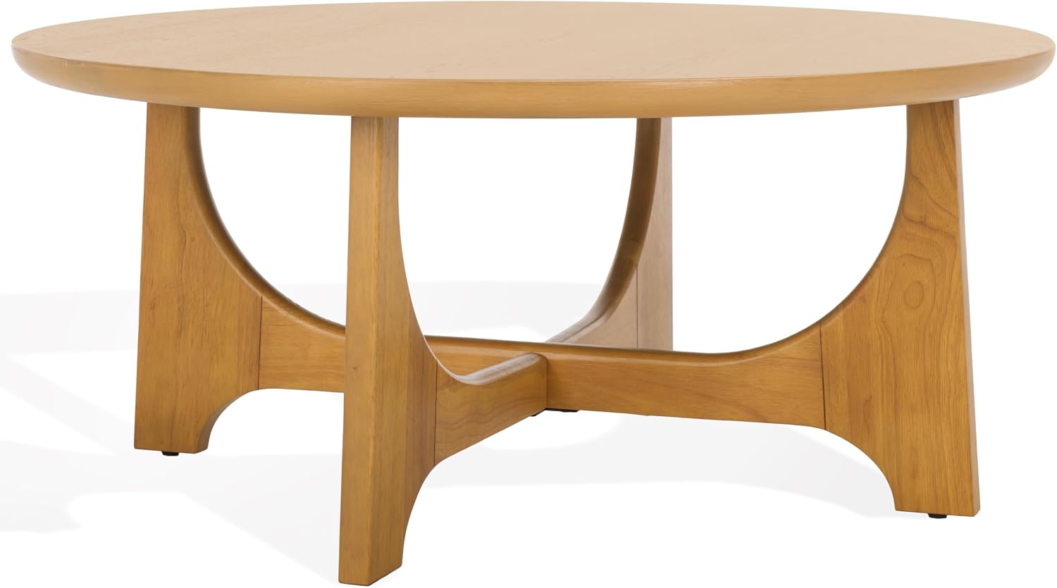 SAFAVIEH Couture Collection – Sasha Contemporary Natural Oak Veneer Round Coffee Table, Sculptural Modern Living Room Table (SFV2128D)