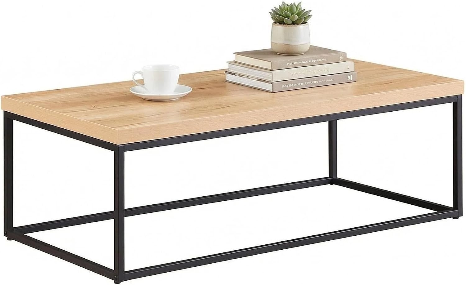 CENSI 47 Inch Oak Coffee Table for Living Room, Modern Industrial Center Table with Extra Thick 40mm Wood Top, Natural White Oak Finish, Rectangle Cocktail Table