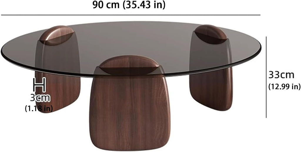 EASYSOUL Modern Round Coffee Table with Glass Top, 35.43' L x 35.43' W x 14.69' H, Circular Tea Tables for Living Room Home Office Industrial Cocktail Tables (Walunt-Grey Glass/35.43')