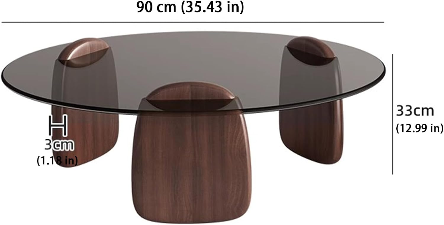 EASYSOUL Modern Round Coffee Table with Glass Top, 35.43' L x 35.43' W x 14.69' H, Circular Tea Tables for Living Room Home Office Industrial Cocktail Tables (Walunt-Grey Glass/35.43')