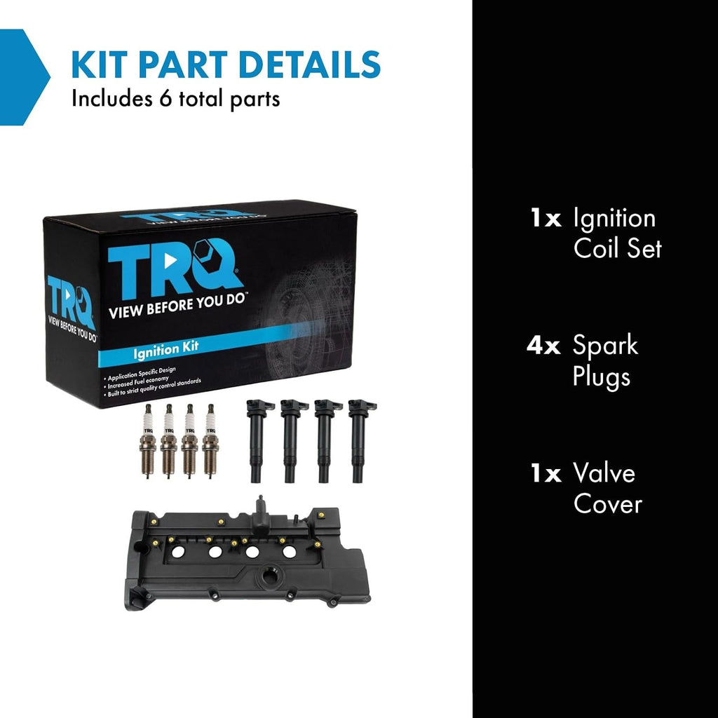 TRQ Ignition Coil and Spark Plug Kit 4 Piece Iridium Spark Plugs Compatible with 2007-2011 Hyundai Accent 2009-2011 Kia Rio 2009-2011 Rio5