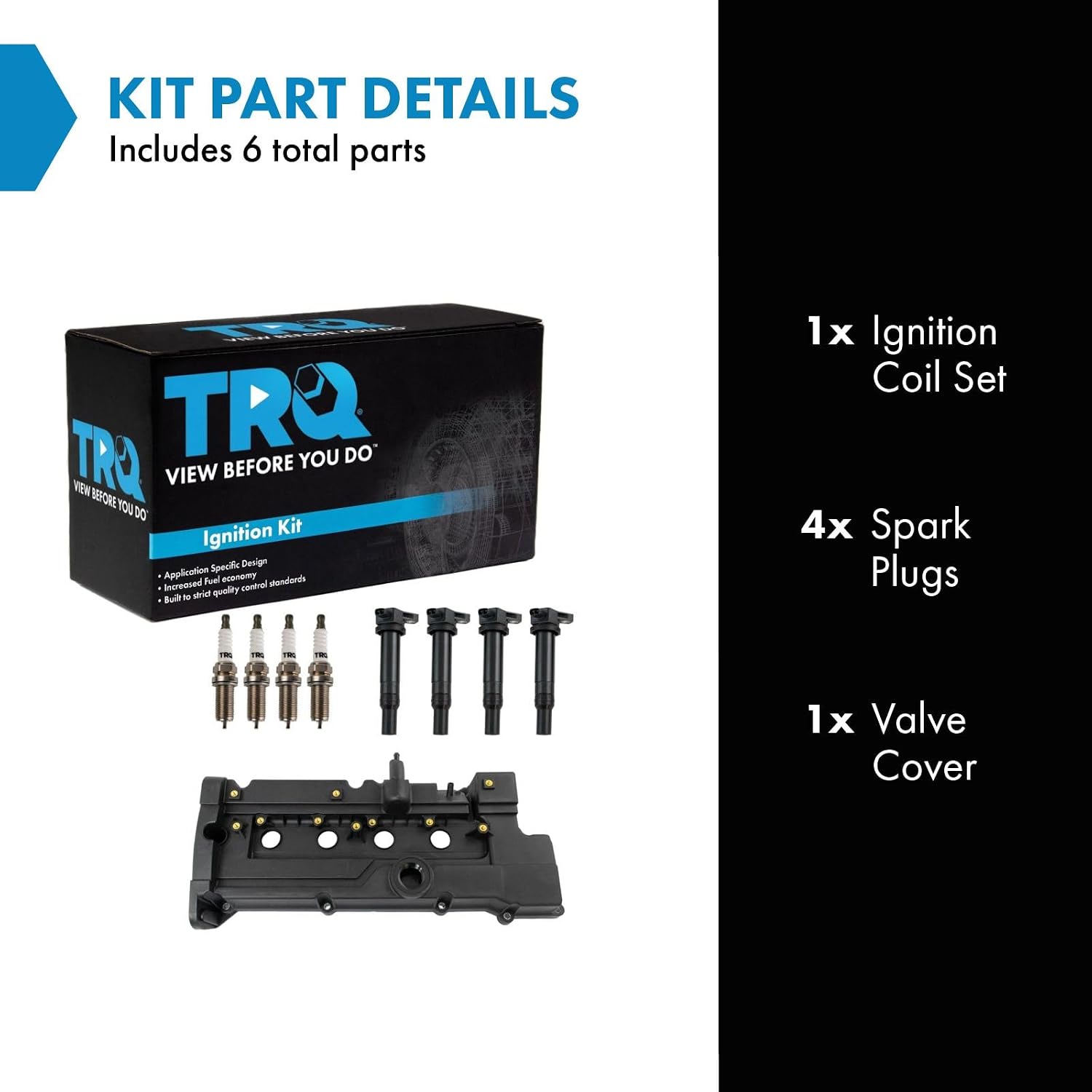 TRQ Ignition Coil and Spark Plug Kit 4 Piece Iridium Spark Plugs Compatible with 2007-2011 Hyundai Accent 2009-2011 Kia Rio 2009-2011 Rio5