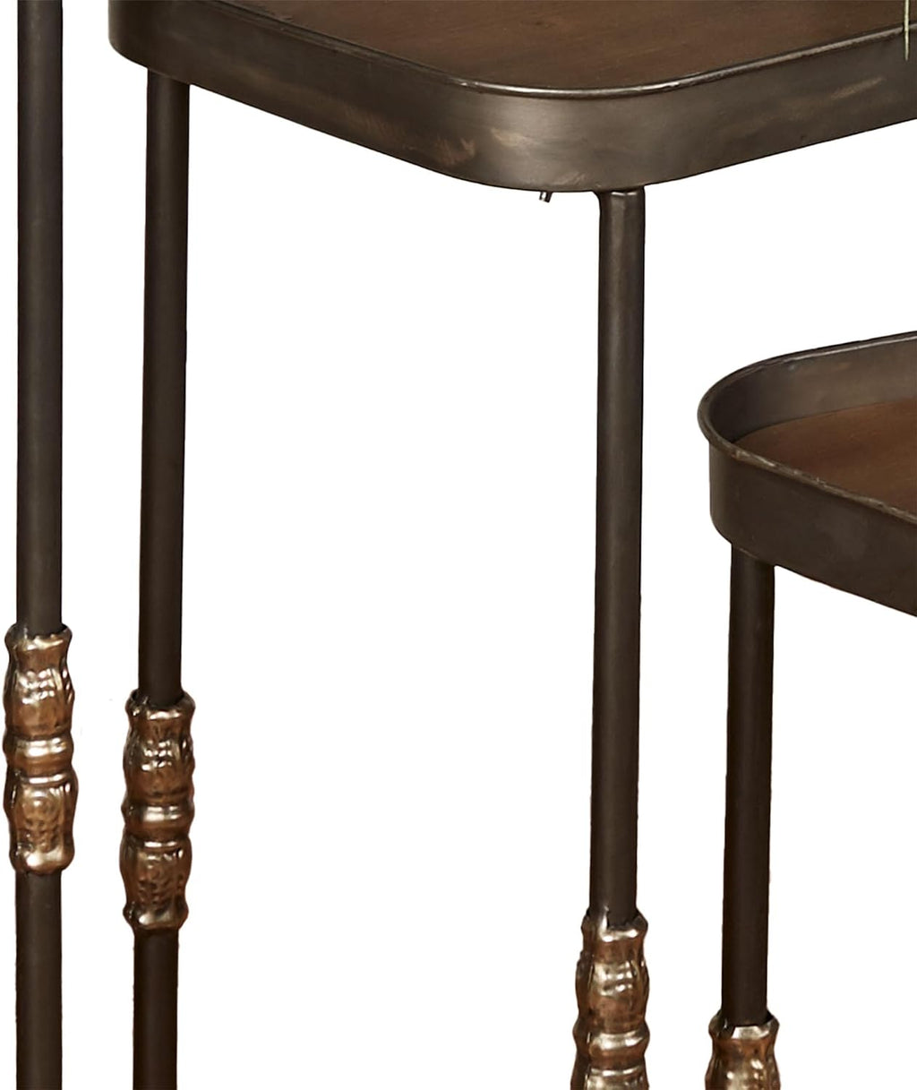 Bronwyn Metal and Wood Nesting Tables Dark Bronze Finish 28, 30.5 and 36 Inches Tall Set of 3
