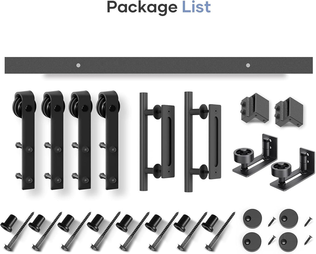 EaseLife 10 FT Double Sliding Barn Door Track and Handle Hardware Kit,Basic J Pulley,Slide Smoothly Quietly,Easy Install (10FT Track Kit for 27'~30' Wide Double Door)