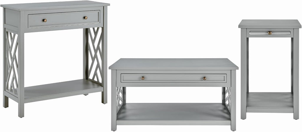 Alaterre Furniture Coventry 36' Coffee, End Tray and Console/TV Table, Set of 3, Grey