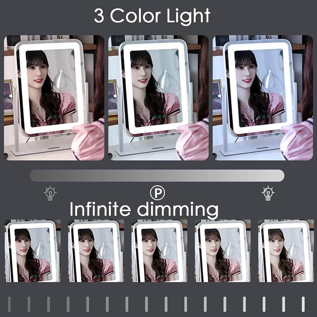 Women Vanity Mirror with Personal Makeup Mirror with Smart Touch Control 3 Color Lighting Modes Tabletop Mirror with 360°Rotating Stand(Size:30CM)