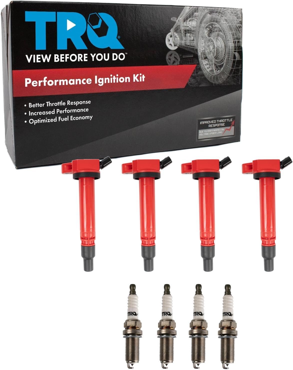 TRQ Ignition Coil & Spark Plug Kit 8 Piece Iridium Spark Plugs Compatible with 2009-2019 Toyota Camry Highlander RAV4 Venza Avalon Sienna 2011-2016 Scion tC 2013-2019 Lexus ES300h NX300h
