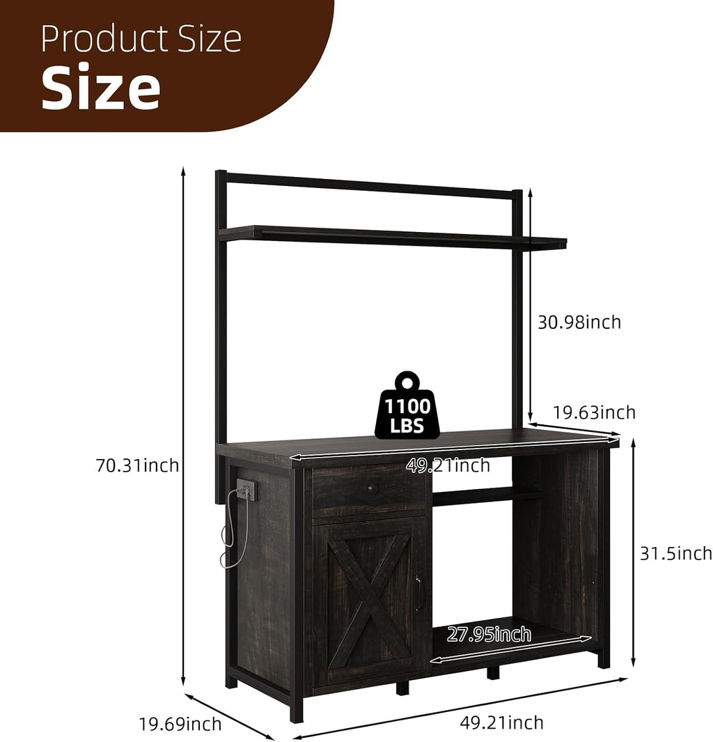 Reptile Tank Stand with Power Outlet, Terrarium Stand with Storage Cabinet, 49' X 20' Tabletop, Aquarium Stand with LED Lights, Reptile Terrarium,Turtle Tank (Oak)