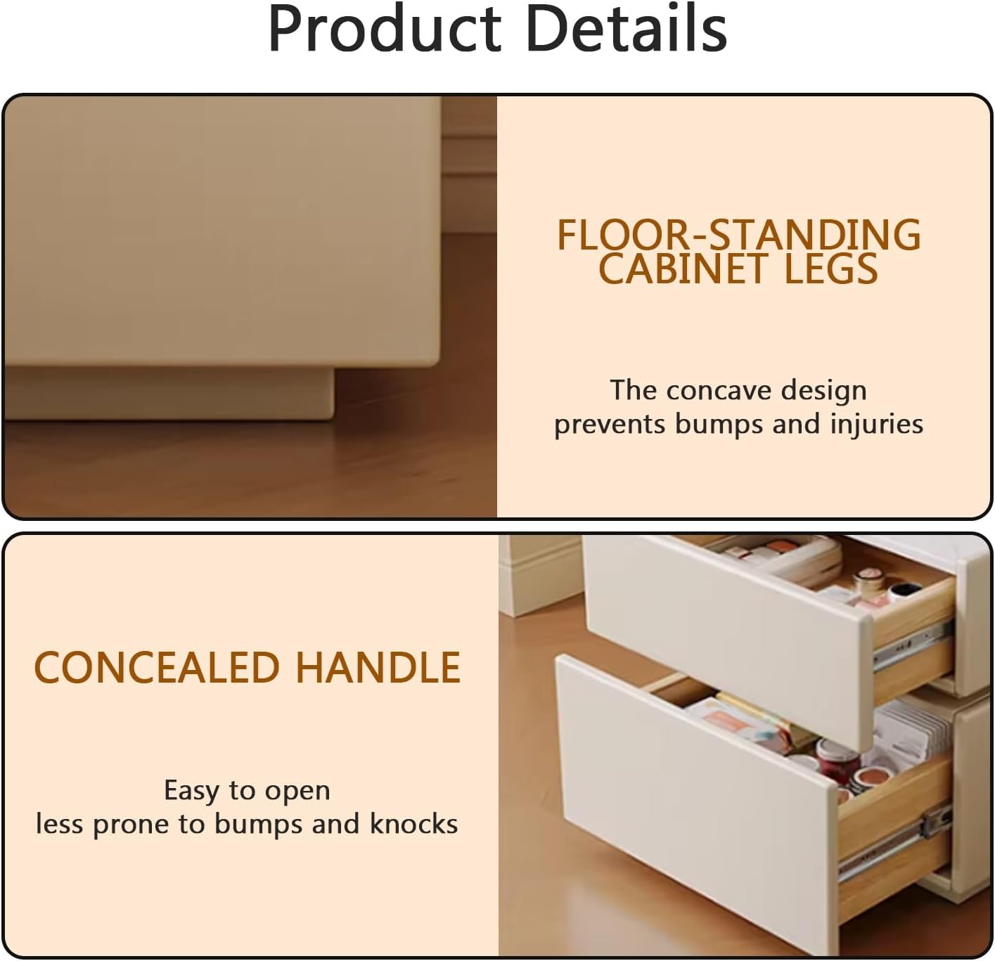 White Night Stand, Modern Nightstand with Touch-Sensitive Tri-Color Lighting & Slab Tabletop, Solid Wood, Concave Cabinet Legs