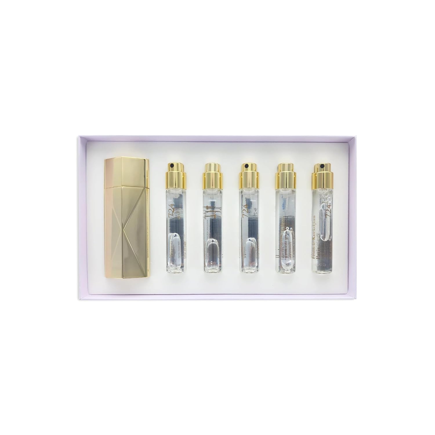 Maison Francis Kurkdjian 724 for Unisex 6 Piece Travel Set (5 × 0.37 Ounce Eau de Parfum Spray Refills + Globe Trotter Travel Spray Case)