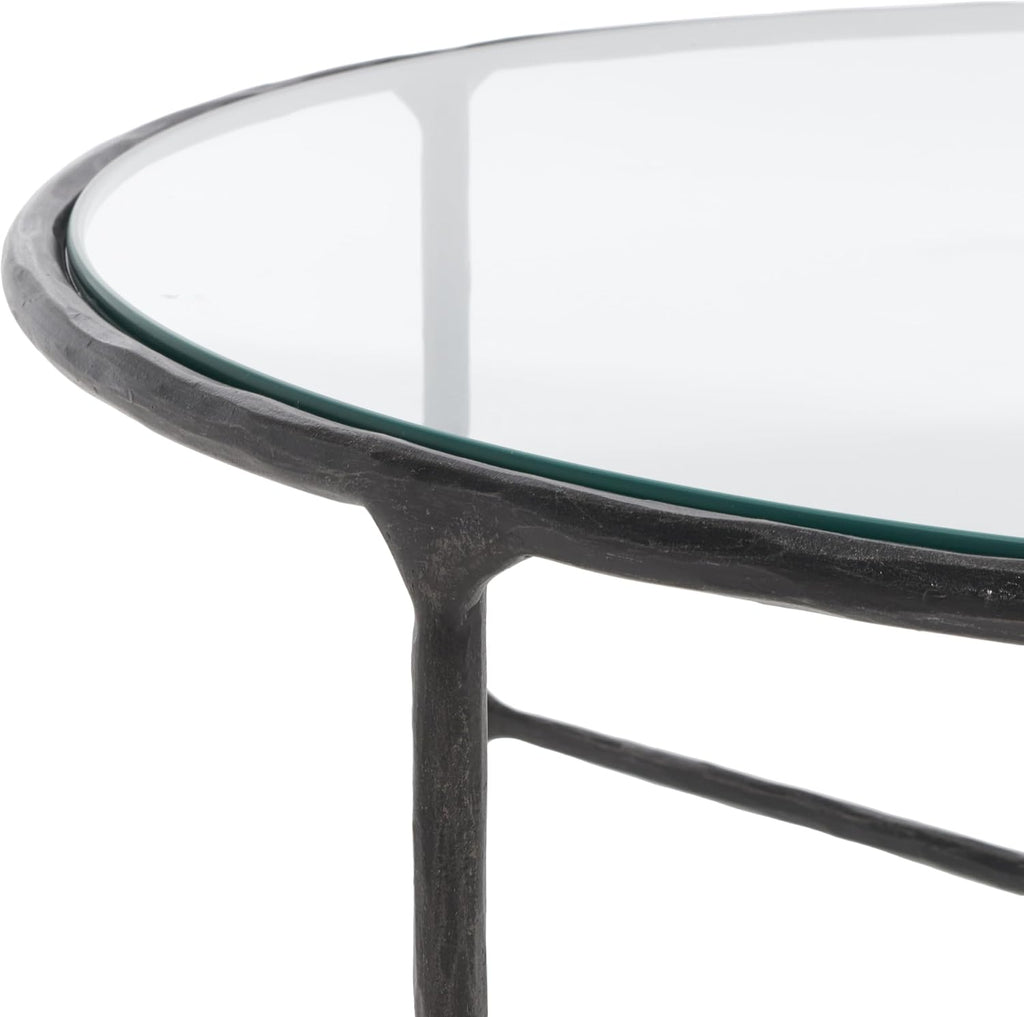SAFAVIEH Couture Collection Jessa Black Metal/Tempered Glass Top Round Coffee Table (Fully Assembled)