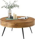 Round Coffee Table, Small Wood Coffee Table with Storage, Modern Mid Century Circle Tables Accent Center Tables for Living Room Apartment Small Space (31.5''D-Brown)