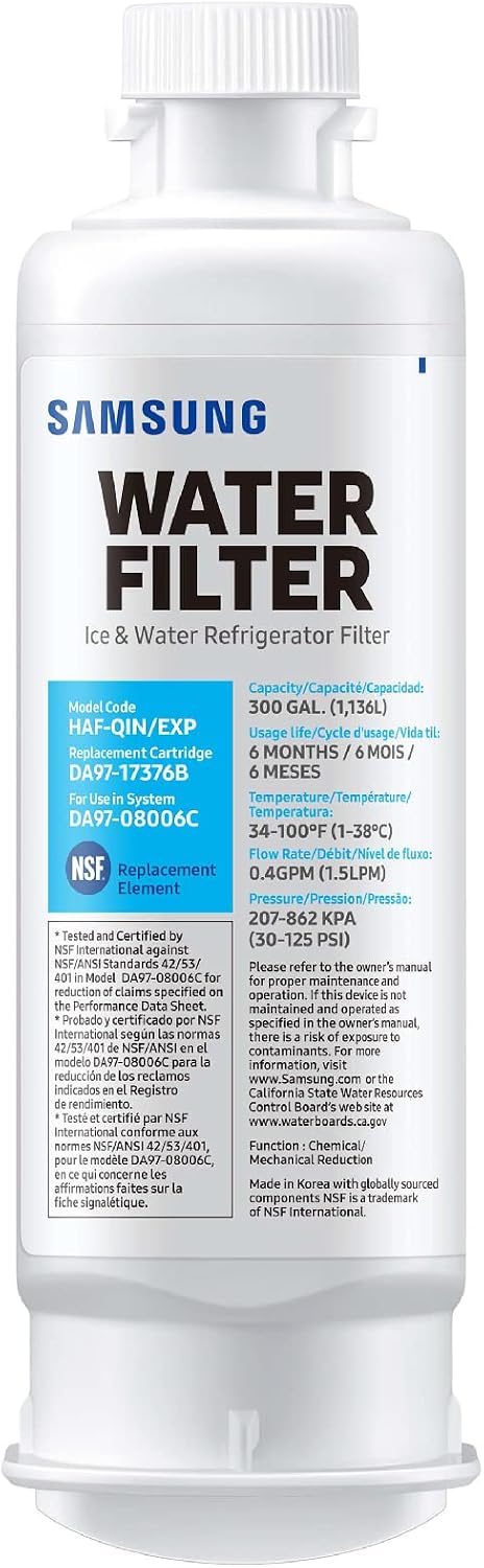 SAMSUNG Genuine Filters for Refrigerator Water and Ice, Carbon Block Filtration for Clean, Clear Drinking Water, HAF-QIN-3P, (Pack of 3)