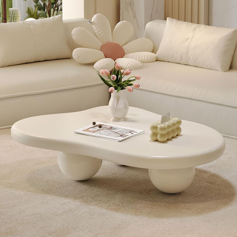 Cloud Coffee Table for Living Room Modern Irregular Coffee Table Asymmetrical Unique Center Table (C White 46in)