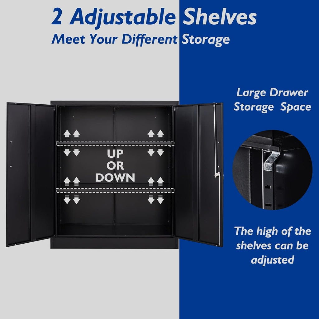 36' H Metal Garage Cabinet, 2 Doors Storage Cabinets, Steel Utility Tool Caninet, Short Locking Caninets with Adjustable Shelves, Black Lockable File Cabnet Cupboard for Home/Office/School/Shop