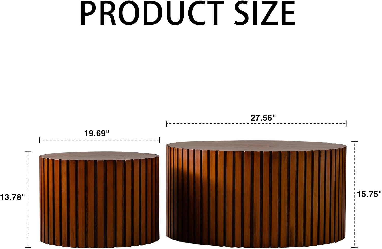 KEVINSPACE Nesting Coffee Table Set of 2 Circle CoffeeTable Modern NestingTables for Living Room Round Fluted Wooden CoffeeTabl No Need Assembly for Bedroom Balcony Lounge 47.25' Walnut