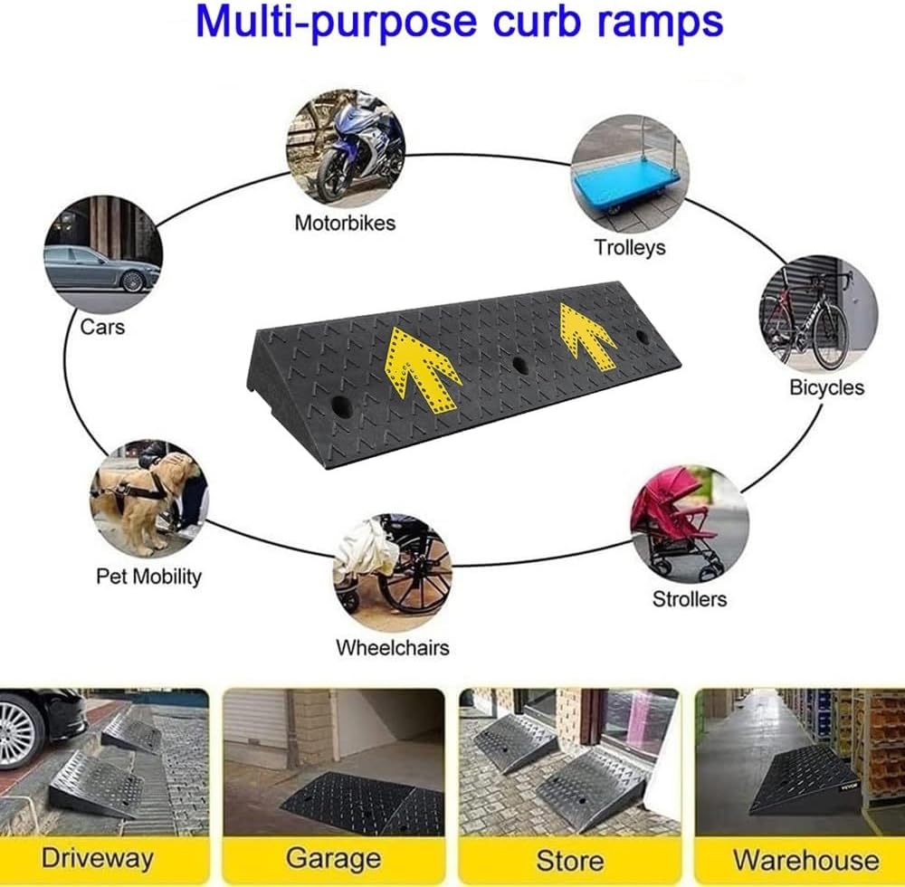 Ramp Rubber Kerb Ramps, 2in Rise Curb Ramps, Anti-Slip Threshold Ramp, Cars Shed Ramp, 4cm~10cm High Car Slope Ramp, Doorways Curb Ramp(100x25x7cm)
