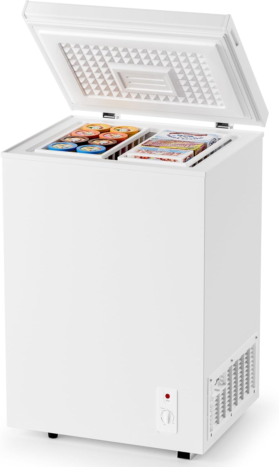 5.0 Cu.Ft Chest Deep Freezer with 2 Removable Baskets - Energy Efficient Ultra-Quiet and 6 Temp Manual Defrost - Free Standing Top Open Door for Home Garage Basement - White