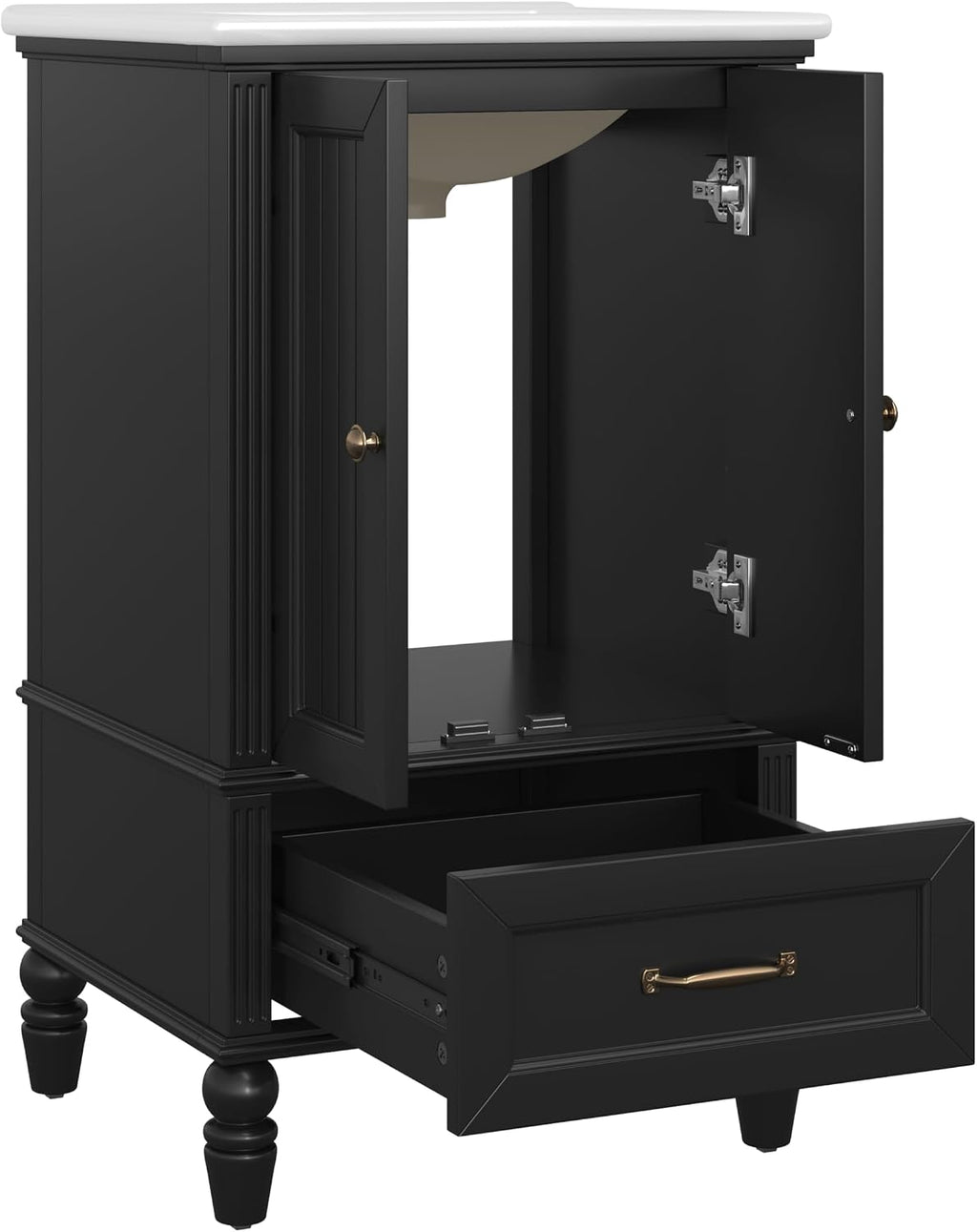 Stylish 20' Black Bathroom Vanity with Sink - Durable MDF Cabinet with 2 Doors, Adjustable Foot Pads, Drawer & Magnetic Door Stopper for Modern Homes