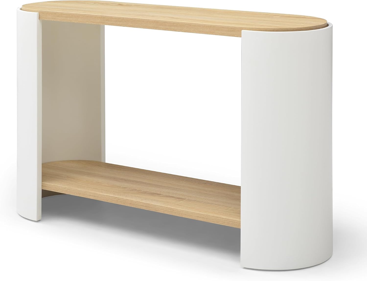 48'' End Table for Living Room, Modern Wood Side Table with 2-Layer Storage Shelves, Contemporary Unique Sofa Table for Apartment, Small Space, Easy Assembly, Natural White