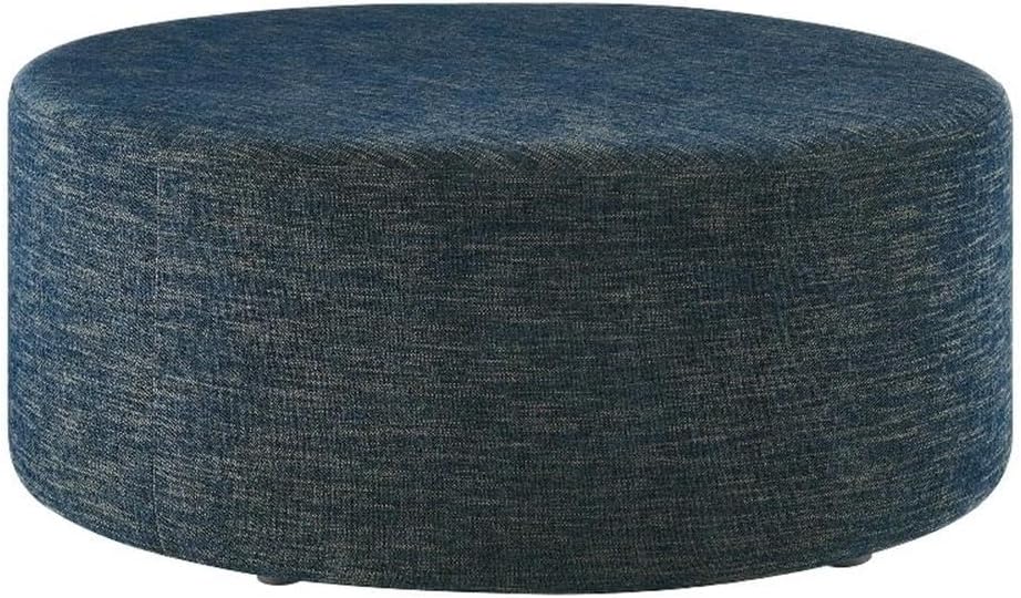 Modway Callum 38 Inch Round Ottoman in Heathered Weave Azure - Heathered Woven Fabric - Versatile Upholstered Coffee Table and Footrest - Couch Ottoman - Living Room Accent Table