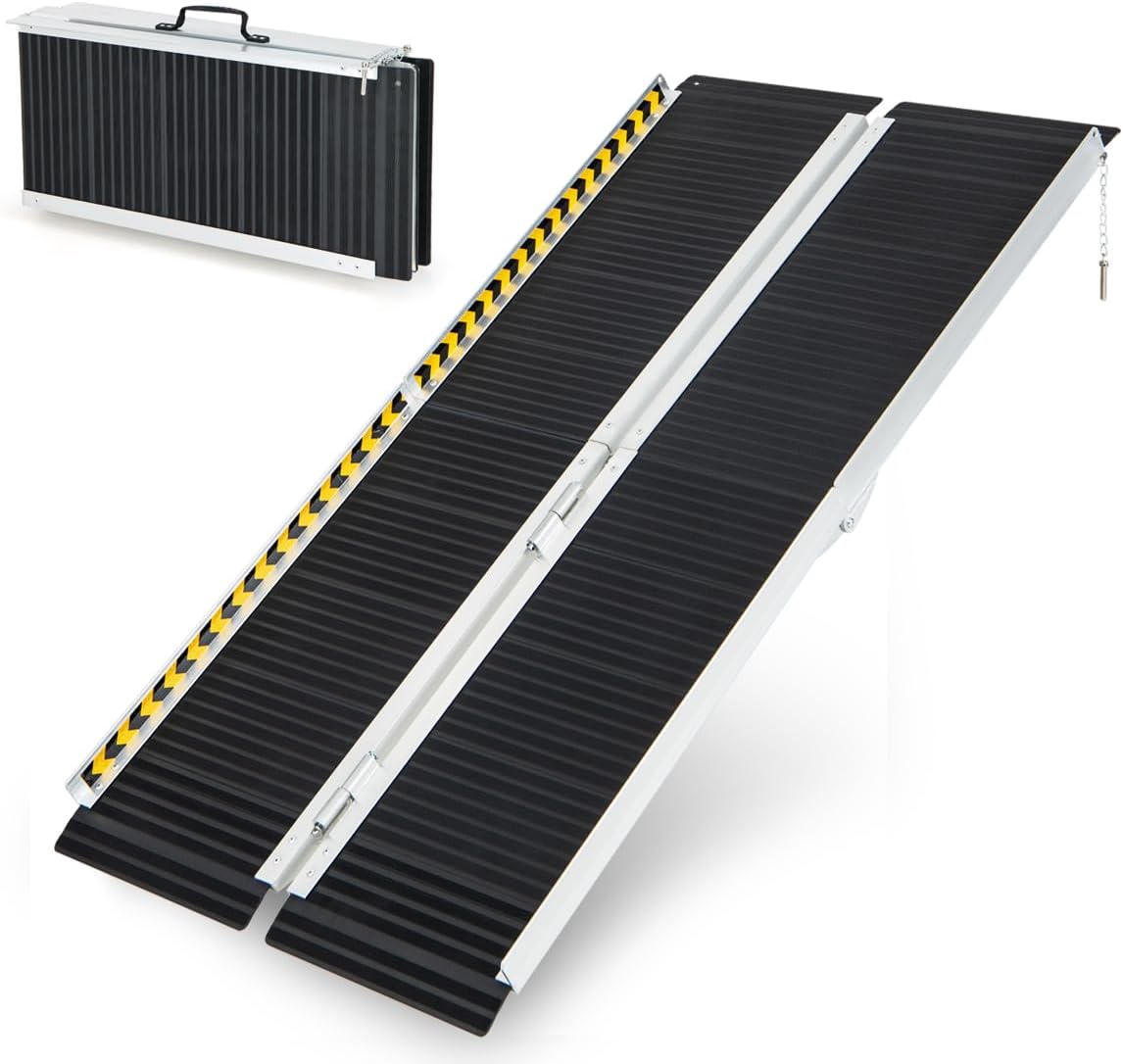 Goplus 5 FT Portable Wheelchair Ramp, Anti-Slip Folding Handicap Ramp w/Transition Plate, Reflective Warning Stickers, 600 LBS Threshold Ramp for Stairs, Doorways, Scooter, Trunk, Curbs, Garage