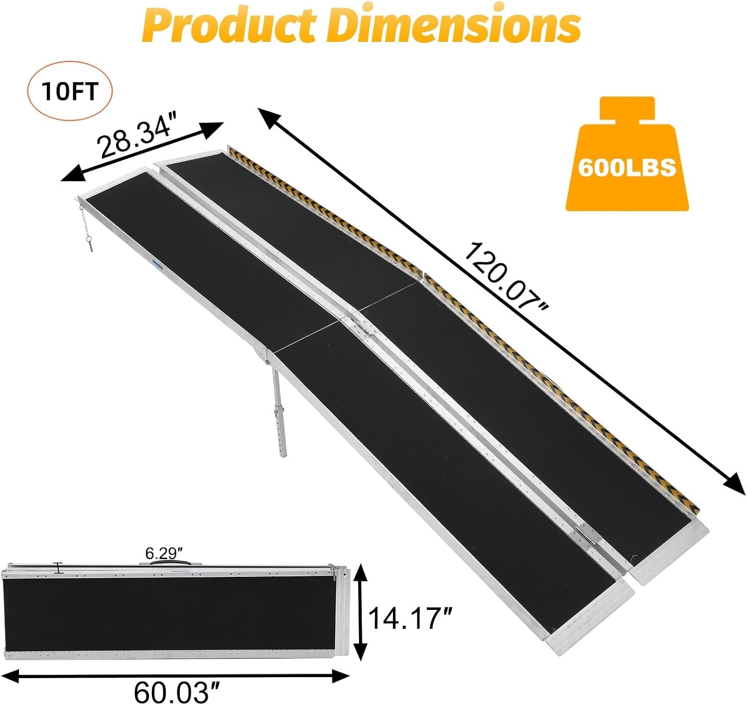 10FT Portable Wheelchair Ramp Non-Skid Aluminum Handicap Ramps with Handle 29'' Wide 600LBS Capacity Wheel Chair Ramp Scooter Ramps for Home, Steps, Stairs, Entry, Threshold, Doorways